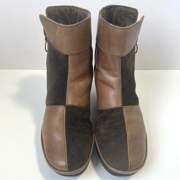 Fly London Yime Two-Tone Brown and Tan Patchwork Wedge Boots Size 39EU/8.5US - Picture 3 of 15